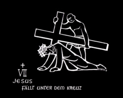 Jesus fällt unter dem Kreuz