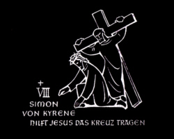 Simon von Kyrene hilft Jesus das Kreuz tragen