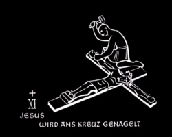 Jesus wird ans Kreuz genagelt